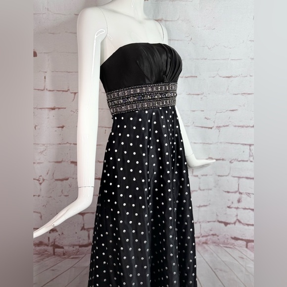 Jeweled Strapless Lace-Up Back Black and White Polka Dot Maxi Dress Size Small - Picture 11 of 16